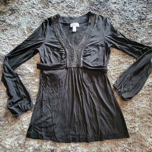 Women's LOFT Blouse Black with Black Sequins Sparkle Long Sleeve Size Small